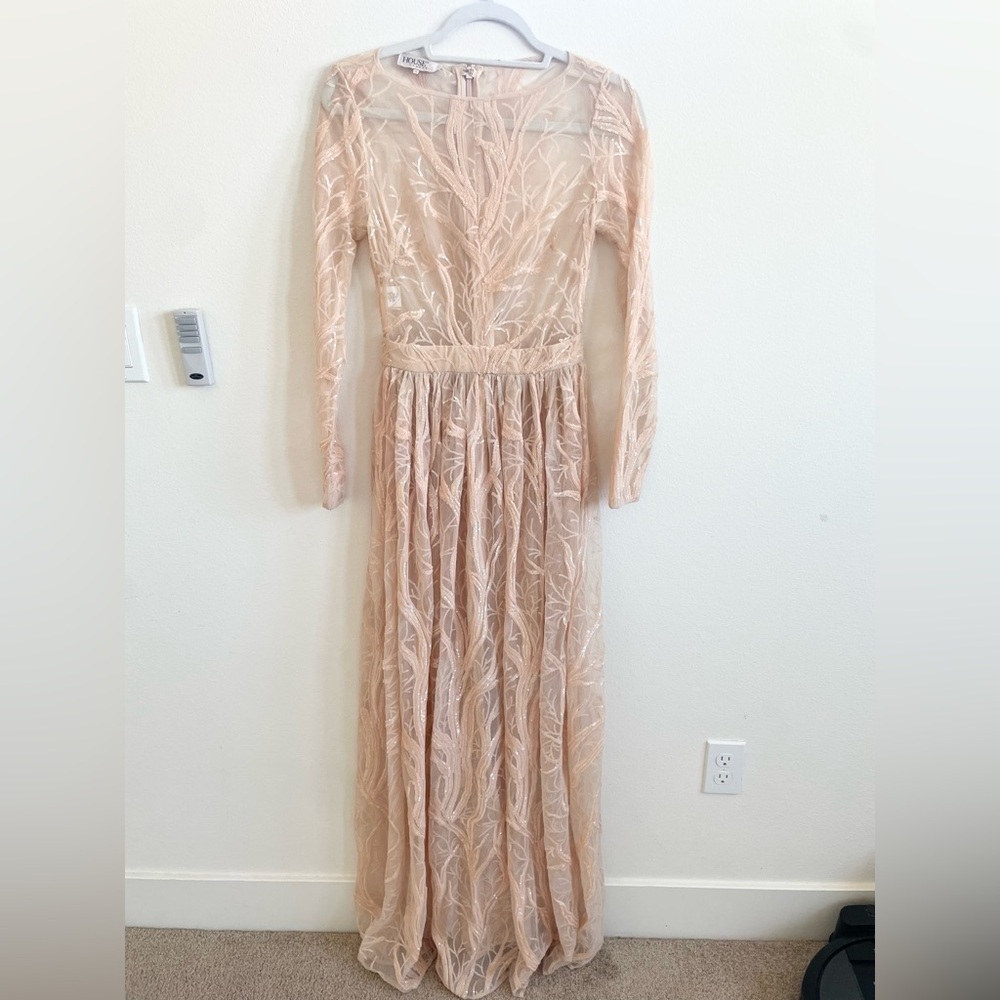 House of CB Peach pink Lucya long sleeve sequin limited edition gown S - Picture 7 of 12